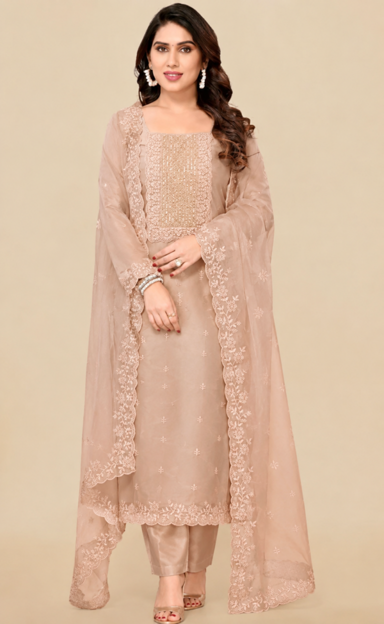 elegant blush pink embroidered ethnic suit